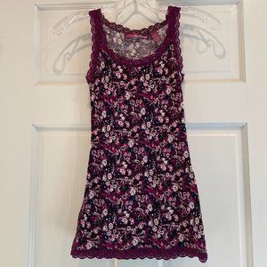 Epic Threads Sleeveless Lace Trim Ribbed Tank Top Burgundy Floral Girls Size XL